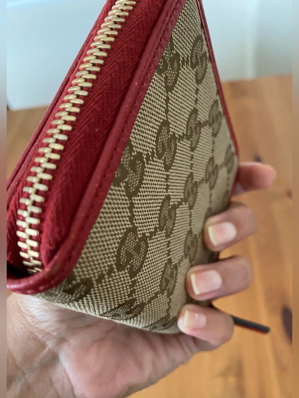 Gucci GG Monogram Canvas Red Leather Small Compact Wallet - Picture 8 of 16